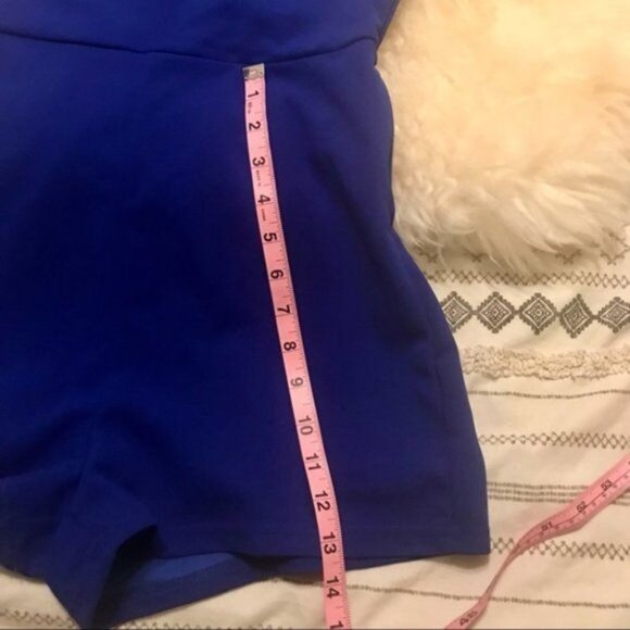 Women's Bright Blue Asymmetrical Sleeveless‎ 90's Style Y2K High-Waisted Romper. - Picture 9 of 10